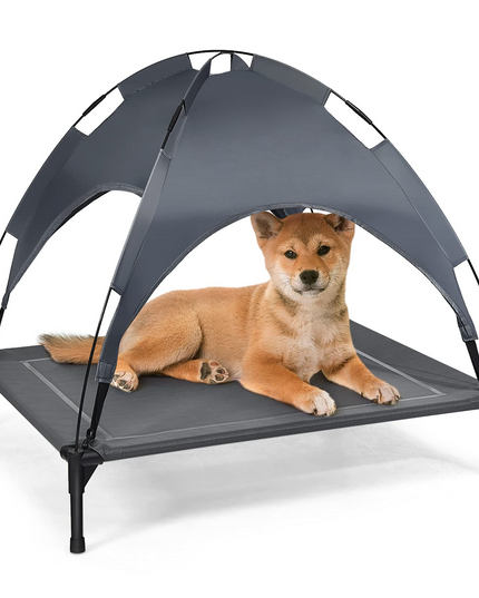 Giantex Elevated Dog Bed with Removable Canopy, Portable Raised Pet Cot Cooling Dog Bed for Camping Beach Lawn