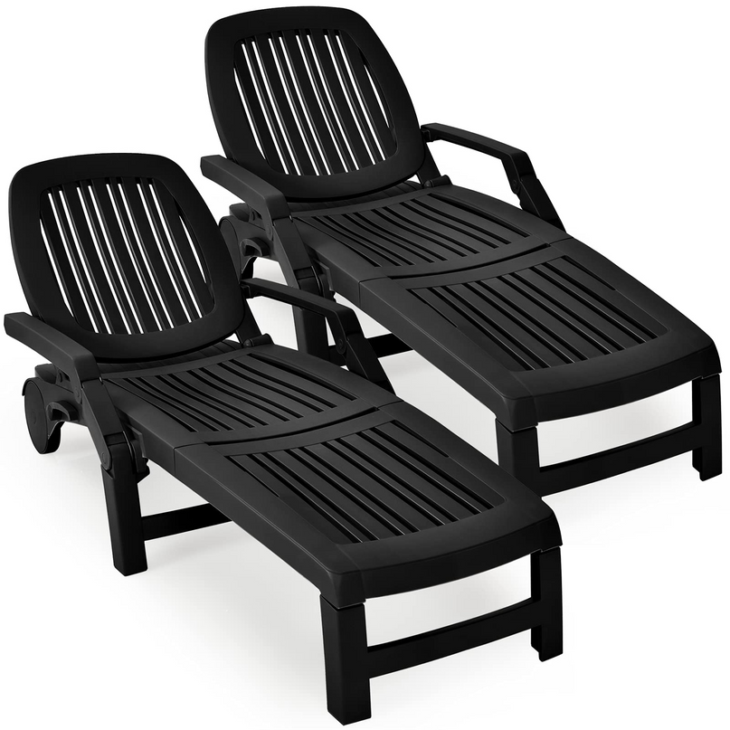 Chaise Lounge Outdoor,Foldable Sun Lounger with Wheels