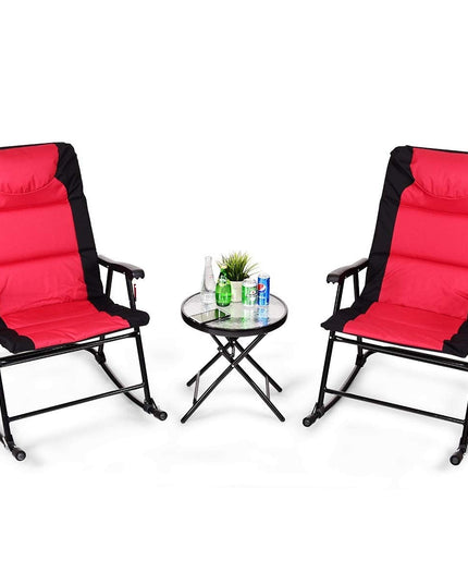 Giantex 3 PCS Folding Bistro Set Outdoor Patio Rocking Chairs Round Table Set 2 Rocking Chairs