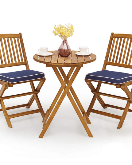 Giantex 3Pcs Patio Bistro Set, Wood Folding Table Set