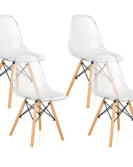 Giantex Set of 4 Dining Chairs, Clear Dining Side Chairs w/Beech Wood Legs