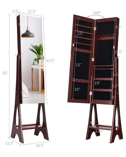 12 LEDs Jewelry Armoire Cabinet with Full-length Mirror - Giantex