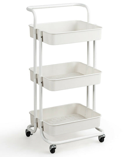 Giantex 3-Tier Utility Cart, ABS Mesh Baskets, Storage Trolley with Brakes for Home and Office 16.5"x14"x34"