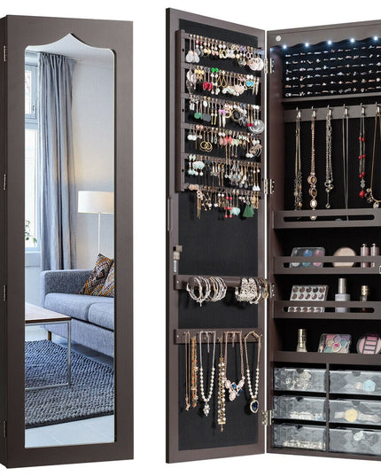 CHARMAID | 5 LEDs Jewelry Armoire Wall Mounted/Door Hanging Mirror - Giantexus