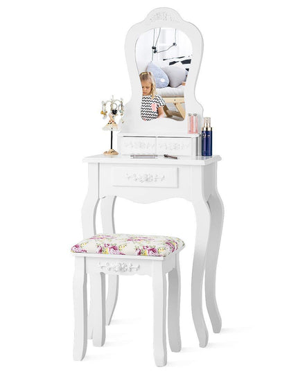 Vanity Set with 3 Drawers and Cushioned Stool