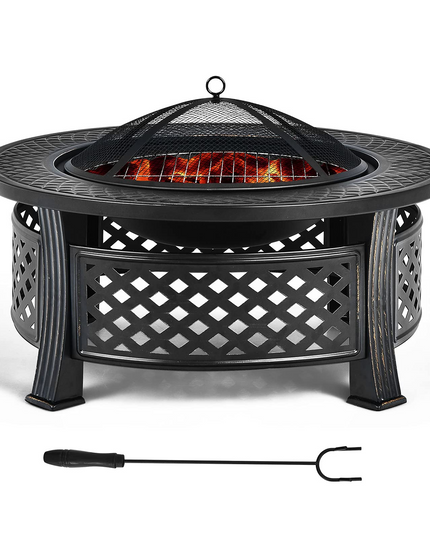 Giantex 32" Fire Pit, 3 in 1 Round Log Burner w/ High-Temp Resistance Finish