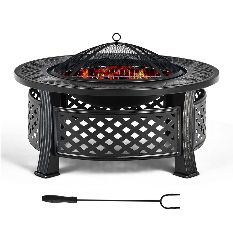 Giantex 32" Fire Pit, 3 in 1 Round Log Burner w/ High-Temp Resistance Finish