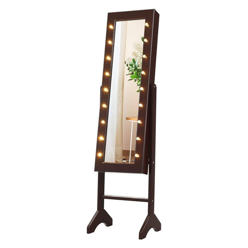 Standing Jewelry Armoire with 18 LED Lights Around the Door