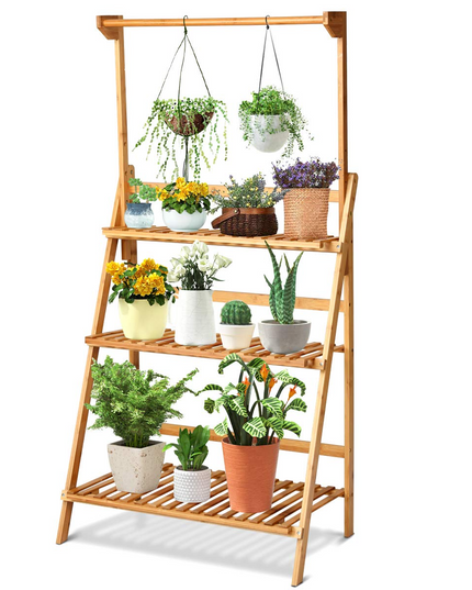 Giantex 3-Tier Hanging Plant Stand Storage Shelf, Folding Flower Pot Organizer Display Storage Rack
