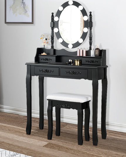 Makeup Dressing Table w/Lighted Oval Mirror and Touch Switch