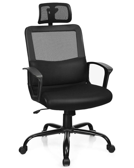 Mesh Office Chair, Swivel Computer Task Chair, Adjustable Armrests (Black)