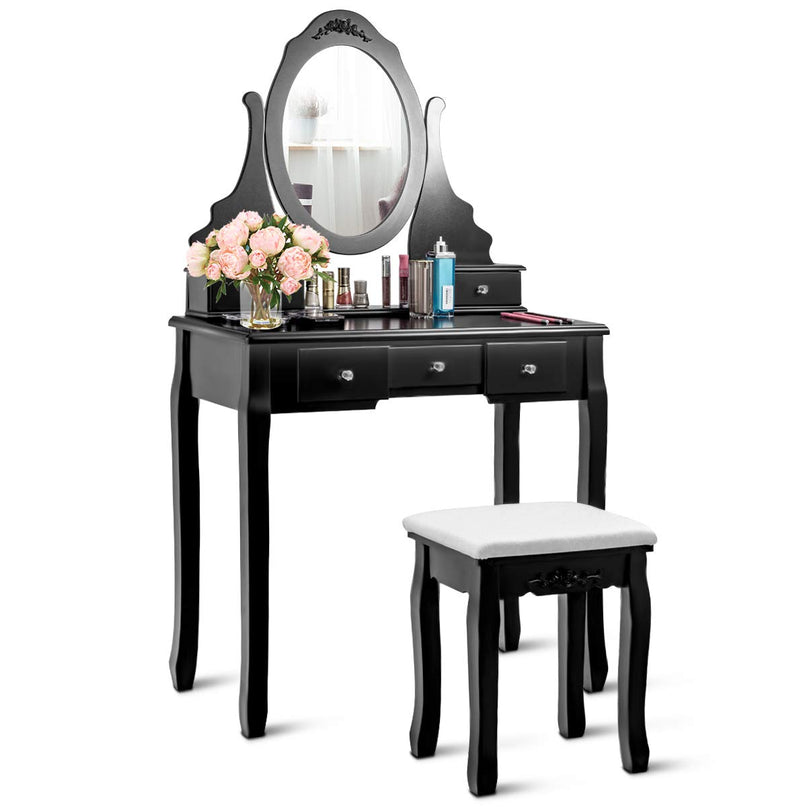 Giantex Makeup Dressing Table Large Storage with 5 Drawers