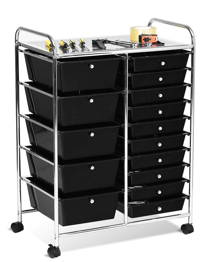 15-Drawer Organizer Cart Office School Rolling Storage Cart - Giantex