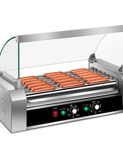 Giantex 7 Non-Stick Rollers 18 Hot Dog Sausage Grill Cooker Machine with Removable Stainless Steel Drip Tray and Glass Hood Cover