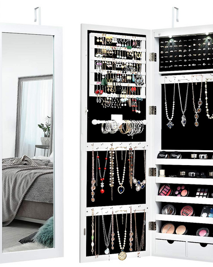 Wall/Door Mounted Jewelry Armoire Organizer with 2 LED Lights