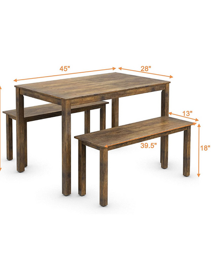 Wooden 3 Pcs Kitchen Dining Room Furniture for 4, Modern Studio Collection Table Set with 2 Benches, Dinette Set (Coffee Brown)