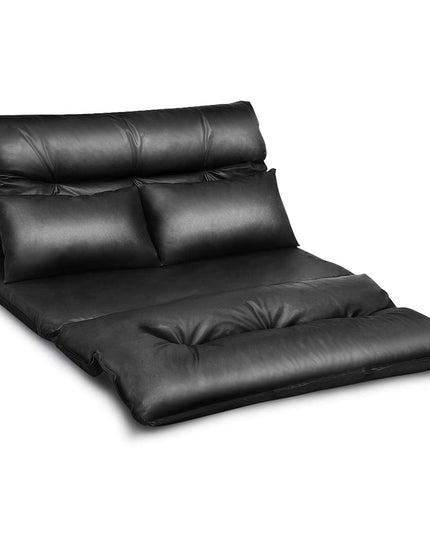 Giantex Floor Sofa PU Leather Leisure Bed Video Gaming Sofa with Two Pillows, Black