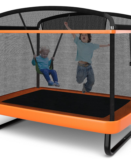 Giantex 6 Ft Kids Trampoline with Swing, Baby Toddler Rectangle Trampoline, Max Load 220lbs (Blue/Orange) - Giantexus