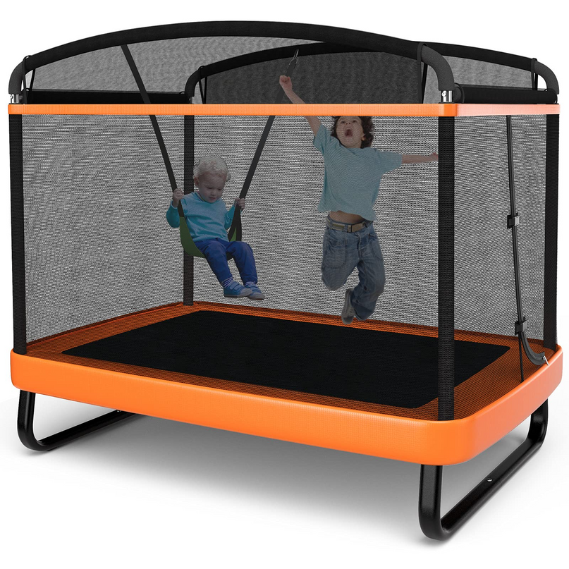 Giantex 6 Ft Kids Trampoline with Swing, Baby Toddler Rectangle Trampoline, Max Load 220lbs (Blue/Orange) - Giantexus