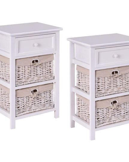 Giantex Wooden Nightstand 3 Tiers W/ 2 Baskets and 1 Drawer Bedside Sofa Storage Organizer