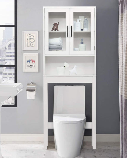 Giantex Over The Toilet Storage Cabinet W/Tempered Glass Doors, 3-Position Adjustable Shelf