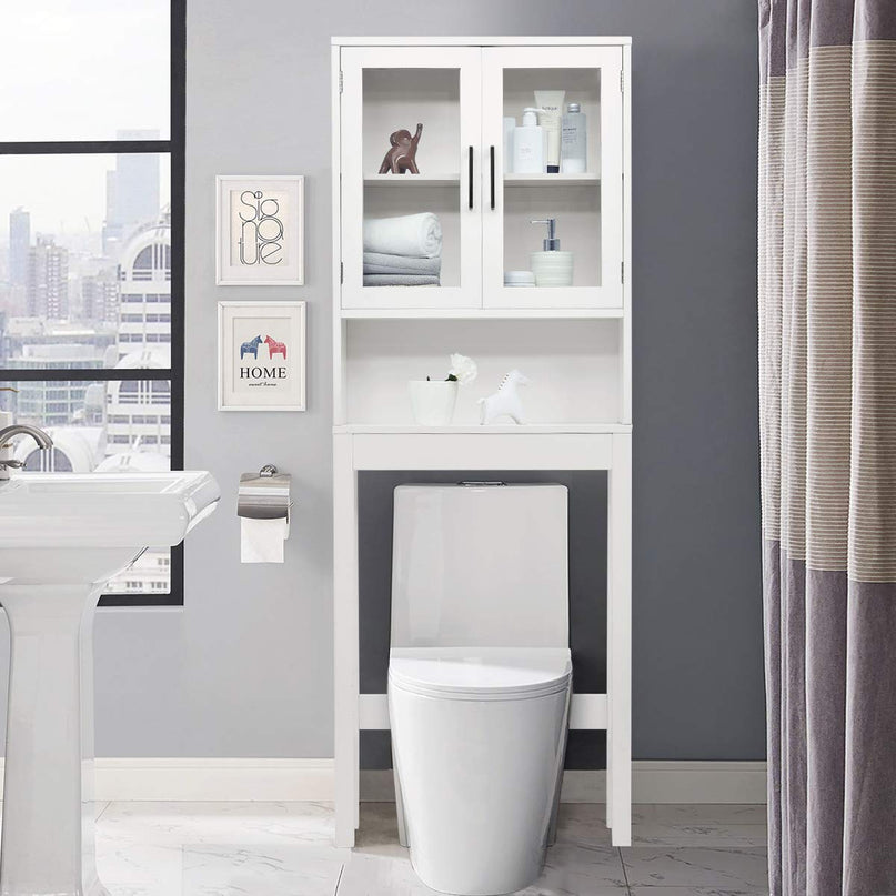 Giantex Over The Toilet Storage Cabinet W/Tempered Glass Doors, 3-Position Adjustable Shelf