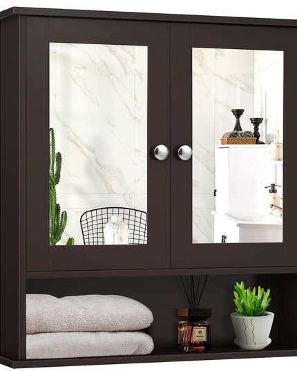 Bathroom Wall Cabinet with 2 Mirror Doors and Adjustable Shelf