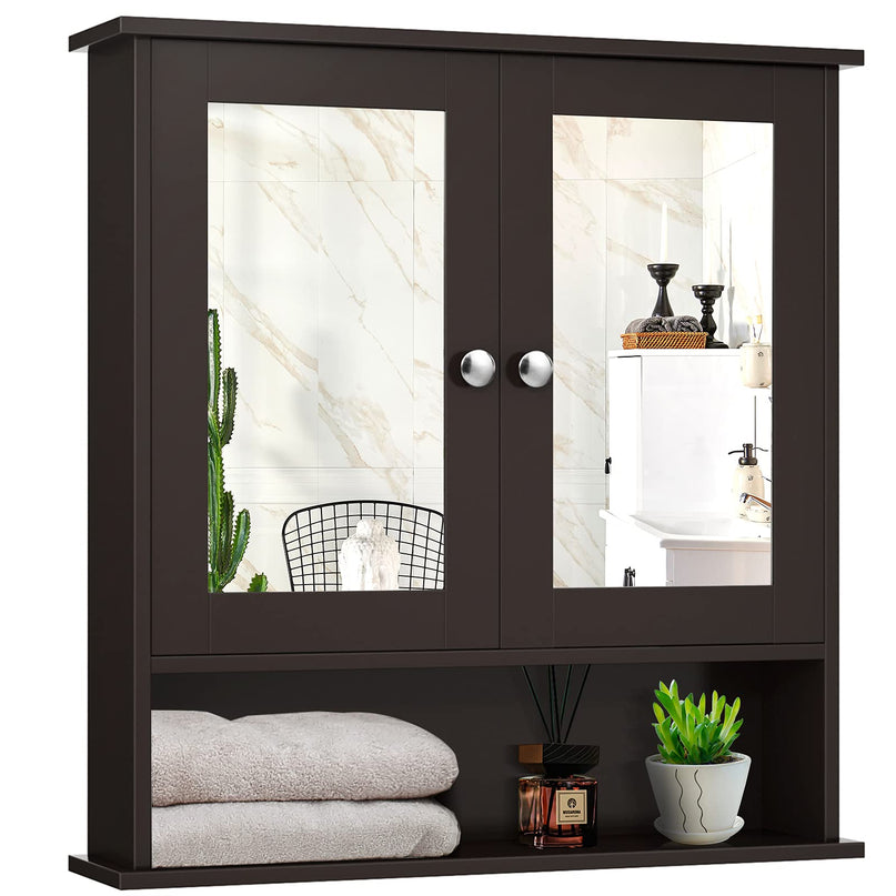 Bathroom Wall Cabinet with 2 Mirror Doors and Adjustable Shelf