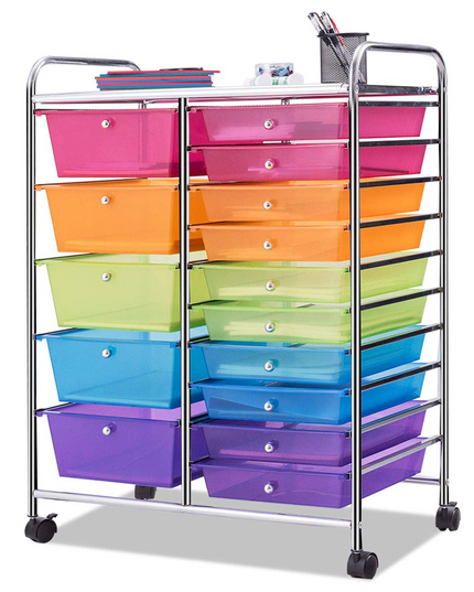 15-Drawer Organizer Cart Office School Rolling Storage Cart - Giantex