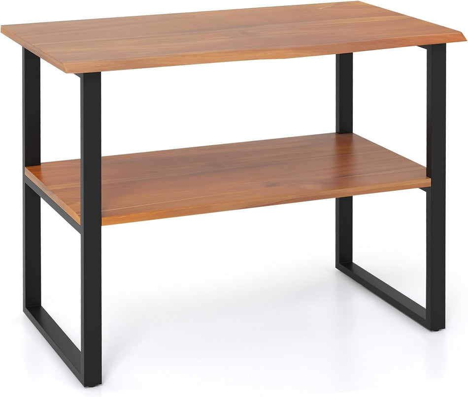 Giantex Bathroom Storage Shelf with Waterproof Finish, 2-Tier Teak Wood Bookshelf