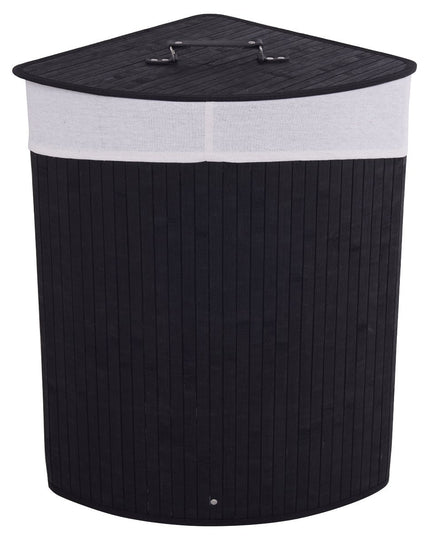 Giantex Corner Laundry Hamper with Lid, Bamboo Laundry Basket with Removable Liner and Handle