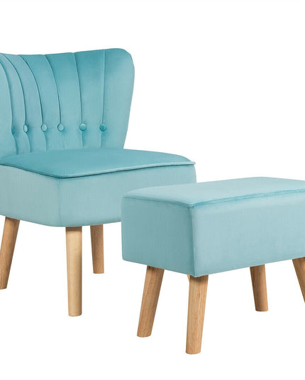 Modern Accent Chair Ottoman Set, Armless Slipper Sofa Chair with Footstool - Giantexus