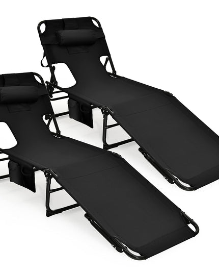 Giantex Tanning Chair Folding Beach Chair w/Face Arm Hole, Washable Pillow, Pocket