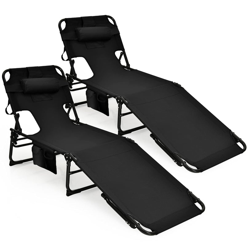 Giantex Tanning Chair Folding Beach Chair w/Face Arm Hole, Washable Pillow, Pocket