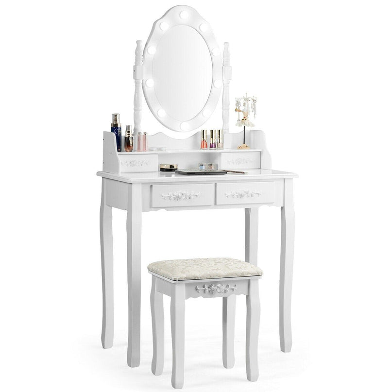 CHARMAID Vanity Set with 10 LED Lights and 4 Drawers - Giantexus