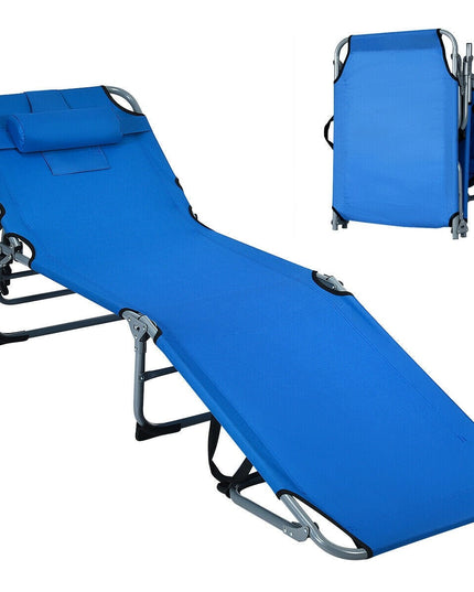 Outdoor Folding Chaise Lounge Chair, Adjustable Camping Recliner Chair