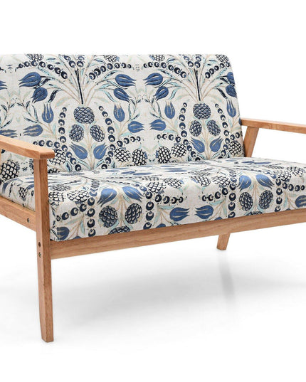 Giantex Mid-Century Wooden Loveseat, Upholstered Wooden Lounge Accent Chair - Giantexus