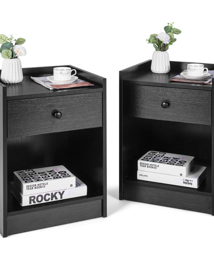 Giantex Nightstands Set of 2, Modern End Tables w/Storage Drawer & Open Compartment