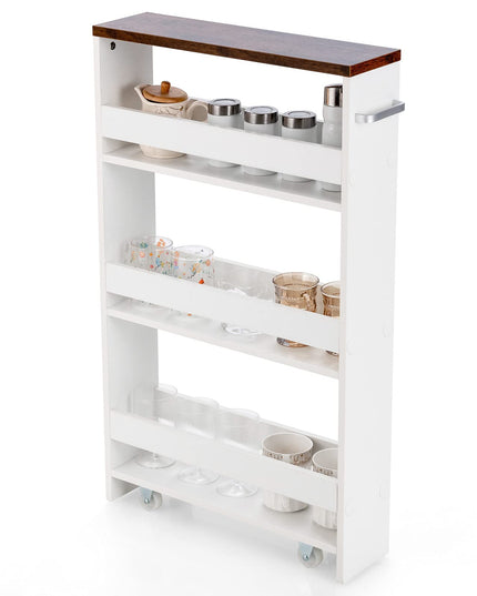 Giantex Kitchen Slim Storage Cart 4 Tier, Rolling Side Storage Cabinet w/Handle