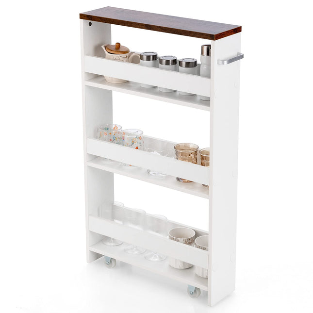Chariot de rangement de cuisine mince Giantex à 4 niveaux, armoire de rangement latérale roulante avec poignée