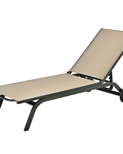 Giantex Lounge Chairs for Outside Patio Chaise Lounges Aluminum Recliner W/Adjustable 6 Backrest Positions and Wheels