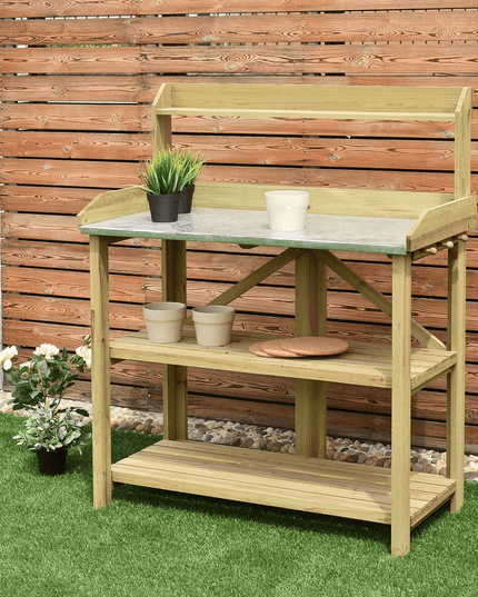Giantex Outdoor Garden Wooden Potting Work Bench Station Planting Workbench (Light Cyan) - Giantexus