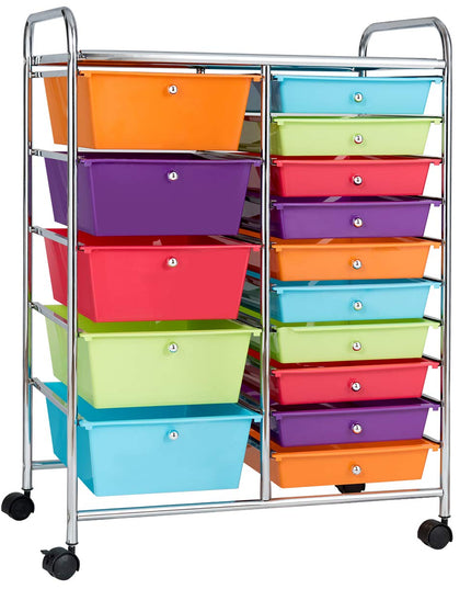 15-Drawer Organizer Cart Office School Rolling Storage Cart - Giantex