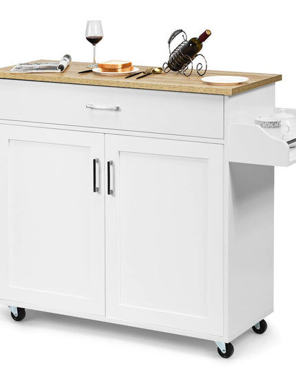 Giantex Kitchen Island, Rolling Kitchen Cart with Spice and Towel Rack, Large Drawer & 2-Door Storage Cabinet