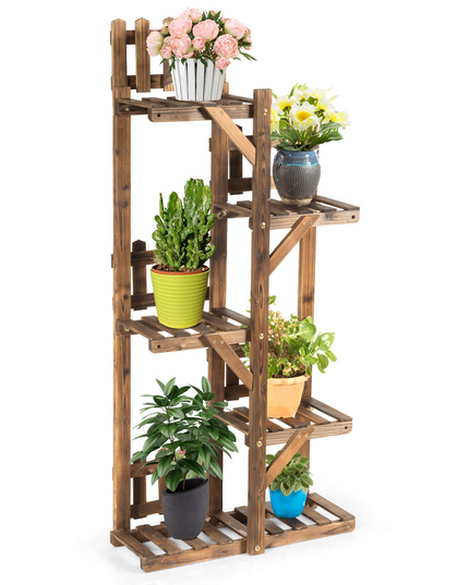 Giantex Wood Plant Stand Rack 5 Tier 6 Potted
