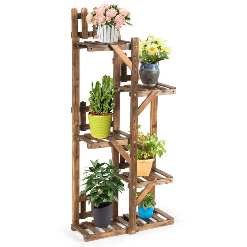Giantex Wood Plant Stand Rack 5 Tier 6 Potted