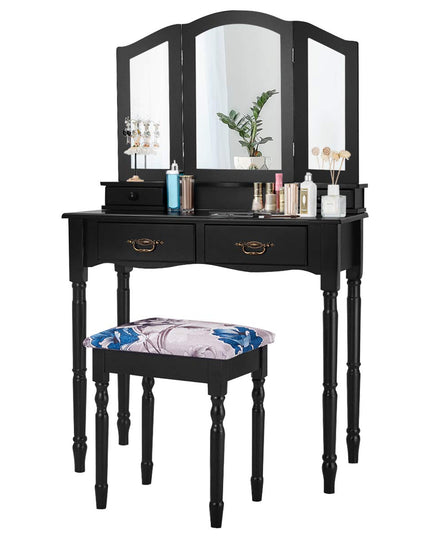 Giantex Modern Bedroom Bathroom Makeup Vanity Desk with Cushioned Stool for Girls Women