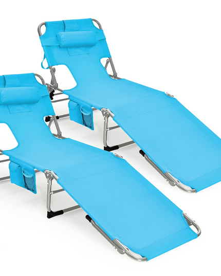 Giantex Tanning Chair Folding Beach Chair w/Face Arm Hole, Washable Pillow, Pocket