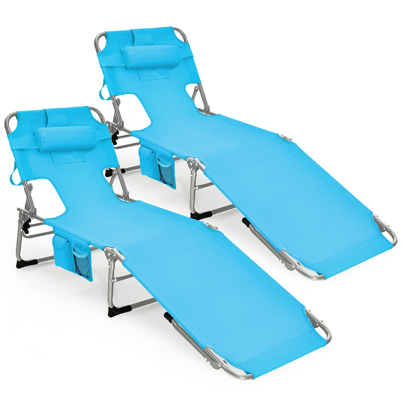 Giantex Tanning Chair Folding Beach Chair w/Face Arm Hole, Washable Pillow, Pocket