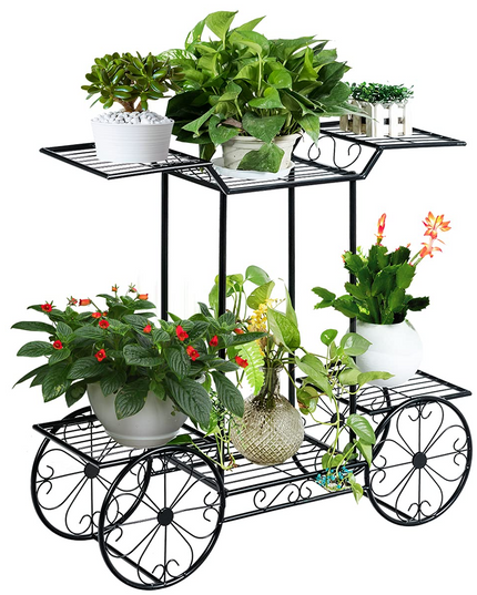 Giantex Garden Cart Metal Plant Stand with 4 Decorative Wheels